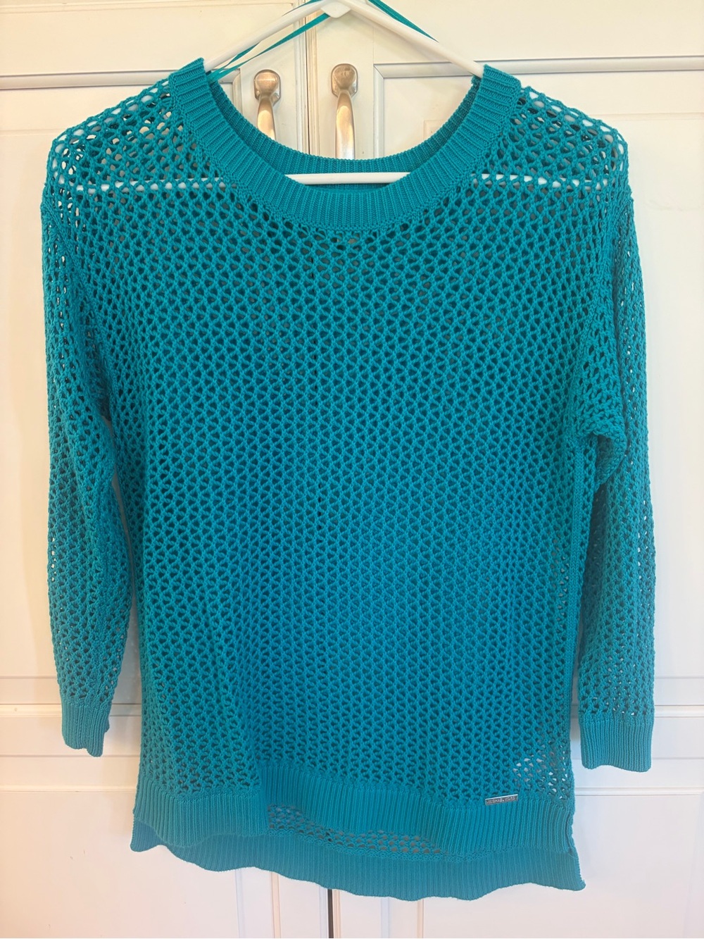 MICHAEL Michael Kors Teal Open-Knit Crewneck Sweater size medium
